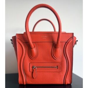 Celine Mini Phantom Luggage Bag Orange Red Leather Crossbody Strap EUC